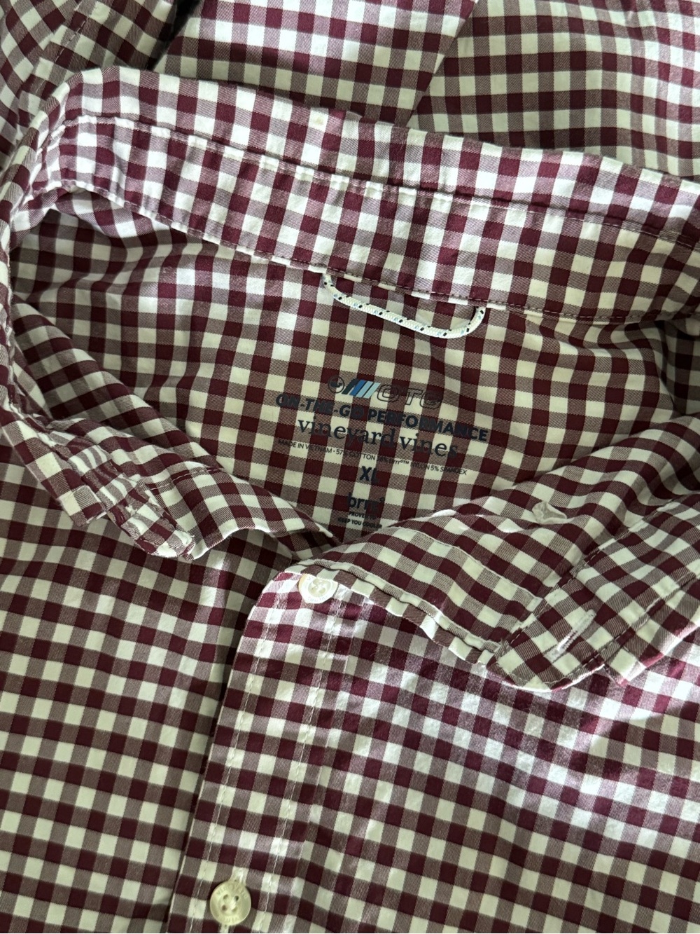 Vineyard Vines OTG On The Go Performance Maroon White Plaid Button Down Size XL
